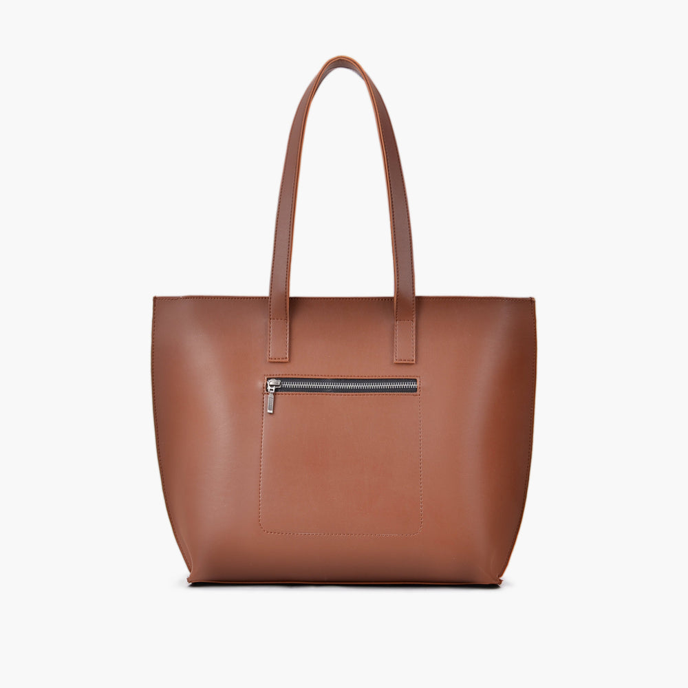 Cognac Long-Handle Zip-Top Tote — view 1