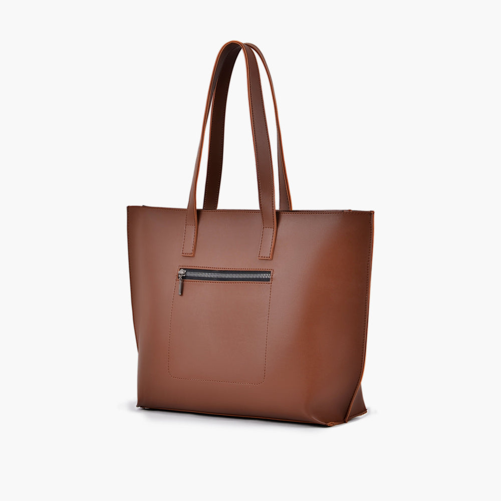 Cognac Long-Handle Zip-Top Tote — view 2