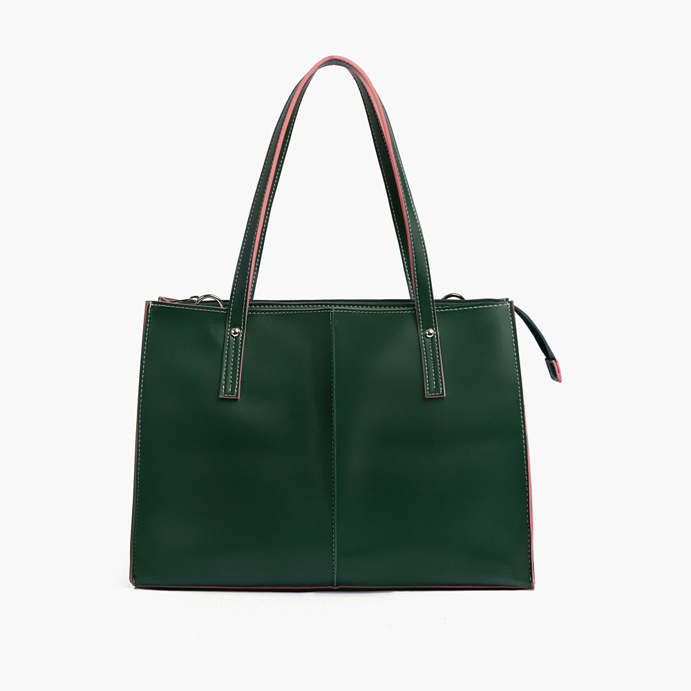 Forest Green Work Tote with Contrast Trim — view 3