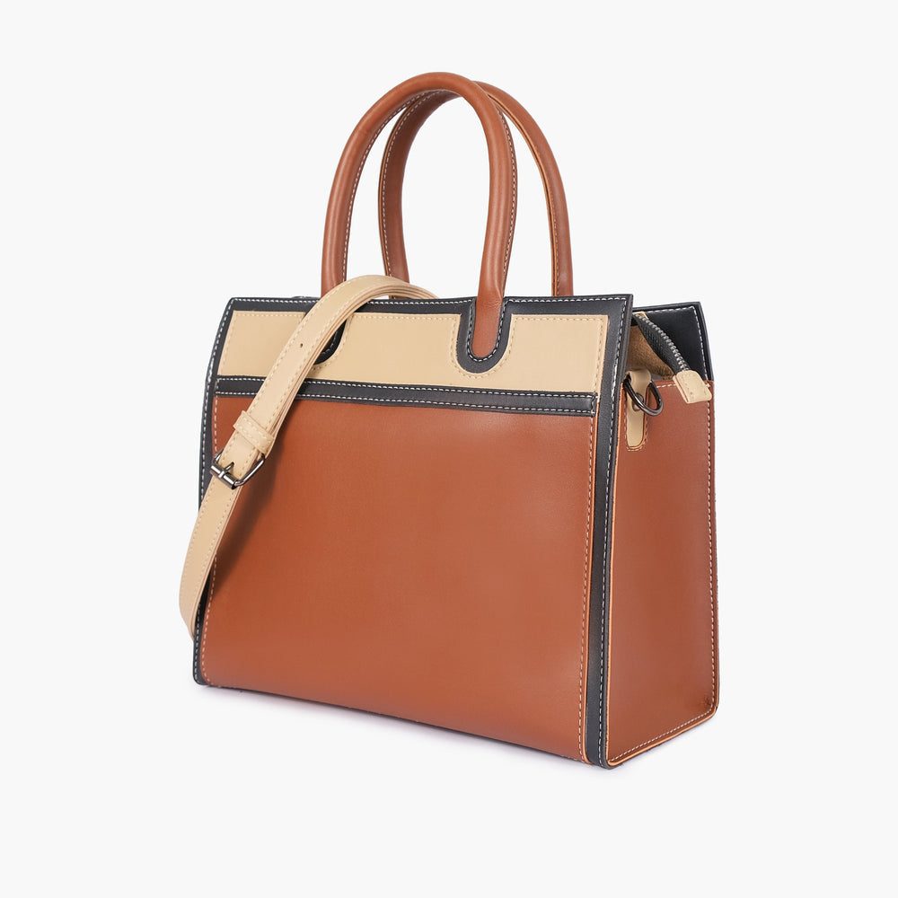 Cognac Colorblock Top-Handle Handbag — view 1