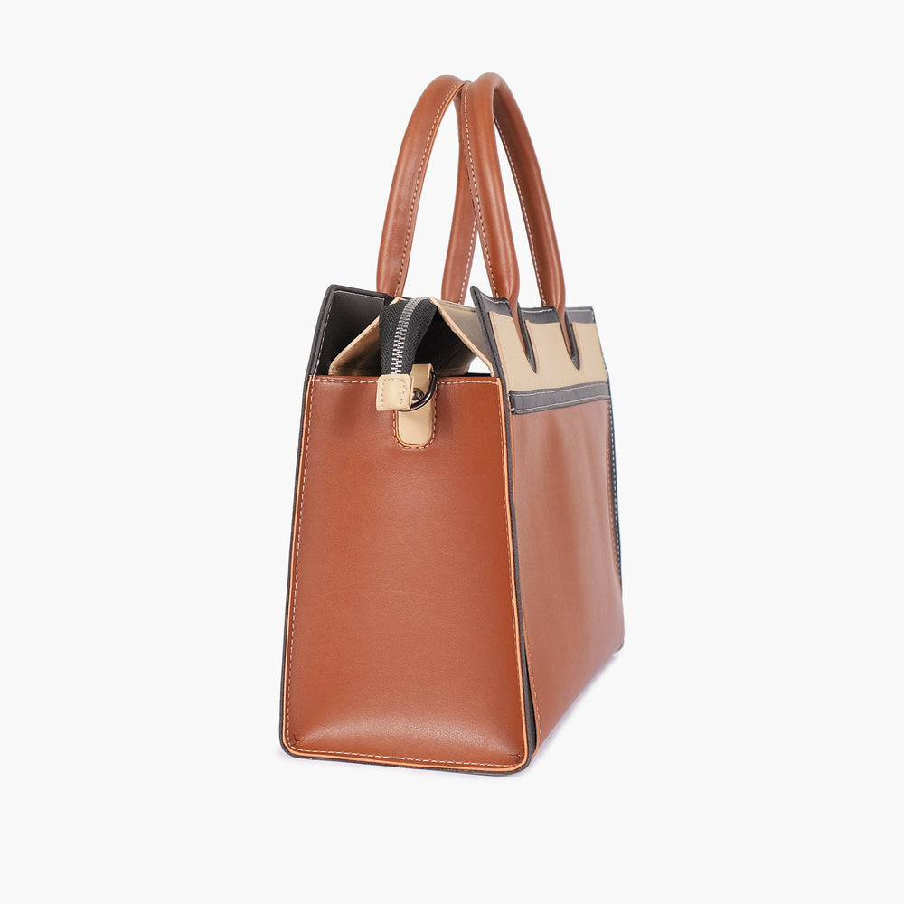 Cognac Colorblock Top-Handle Handbag — view 3