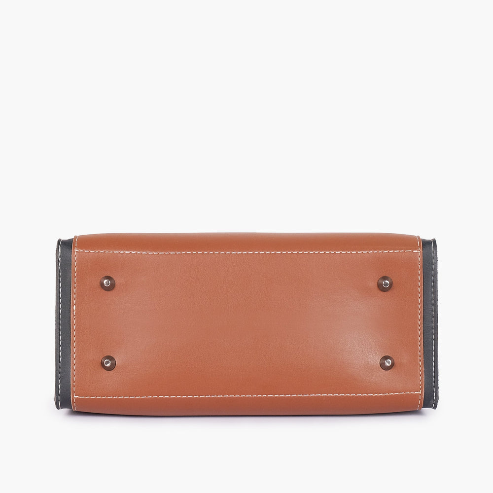 Cognac Colorblock Top-Handle Handbag — view 4