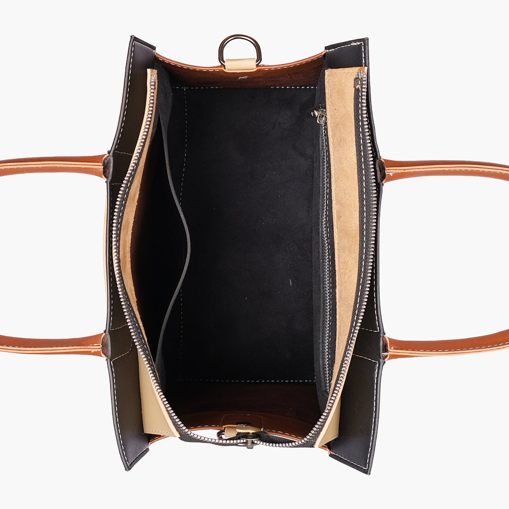 Cognac Colorblock Top-Handle Handbag — view 5
