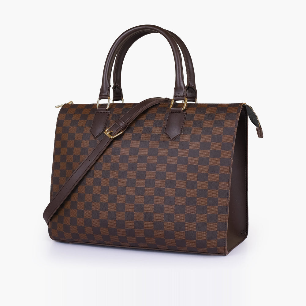 Espresso Checkered Zip-Top Handbag — view 1