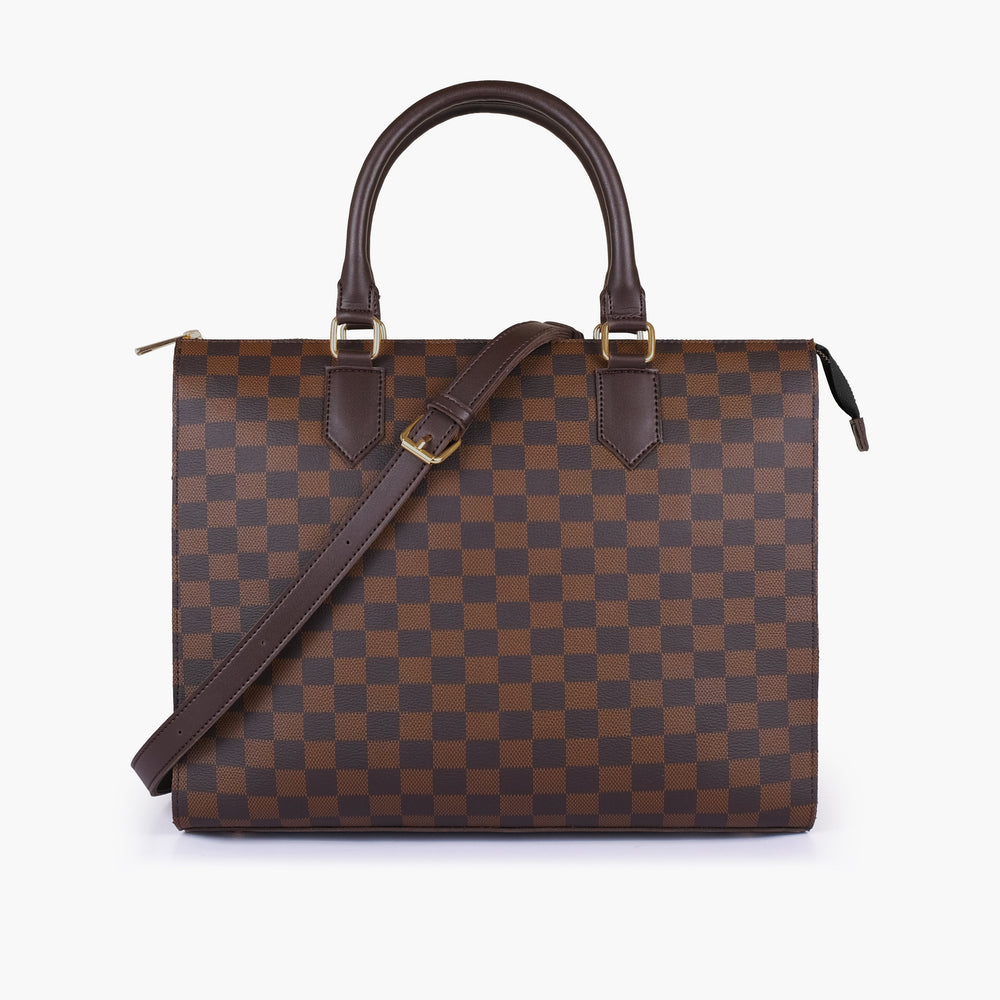 Espresso Checkered Zip-Top Handbag — view 2