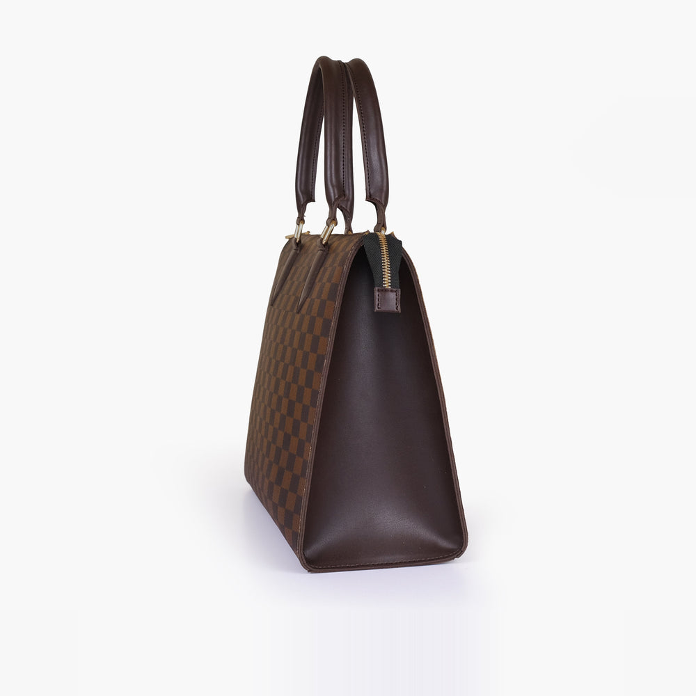 Espresso Checkered Zip-Top Handbag — view 4