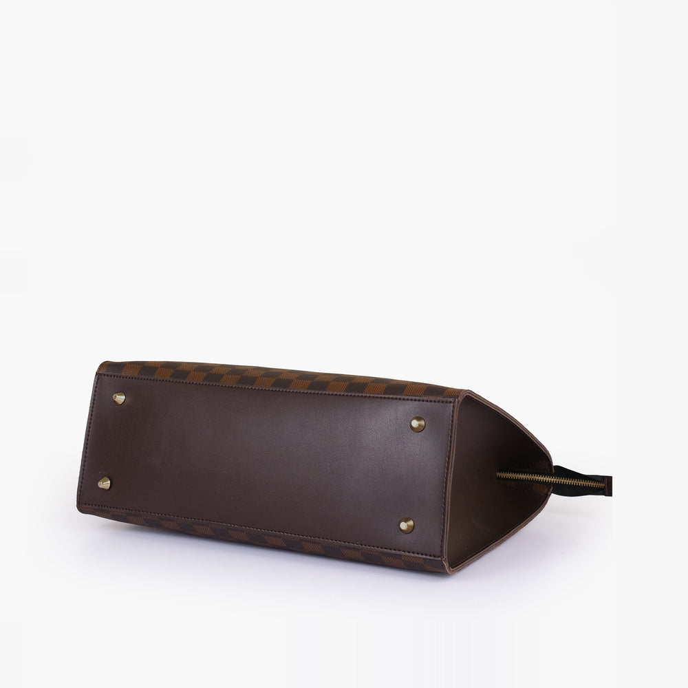 Espresso Checkered Zip-Top Handbag — view 5