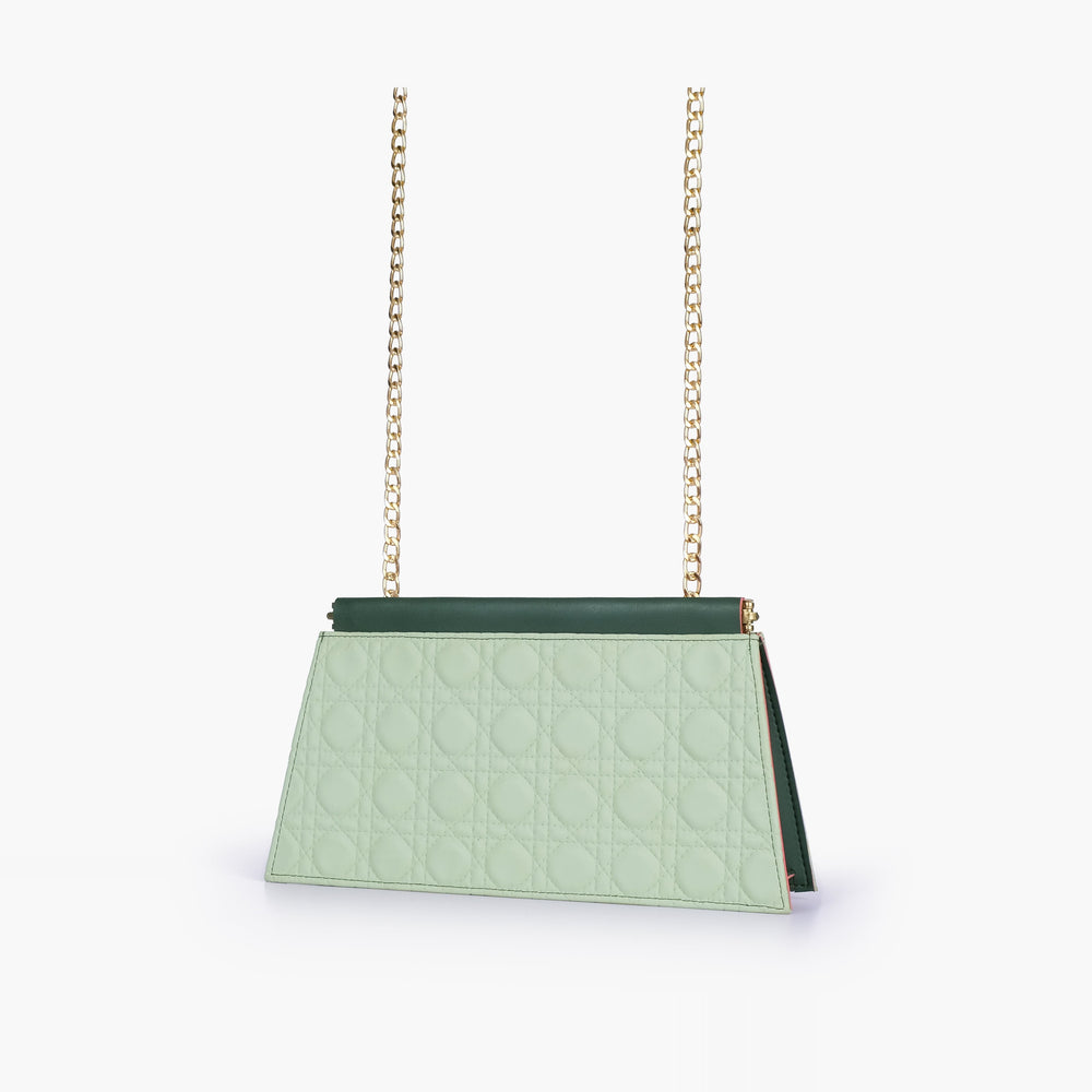 Sage and Forest Quilted Chain-Strap Clutch — view 1