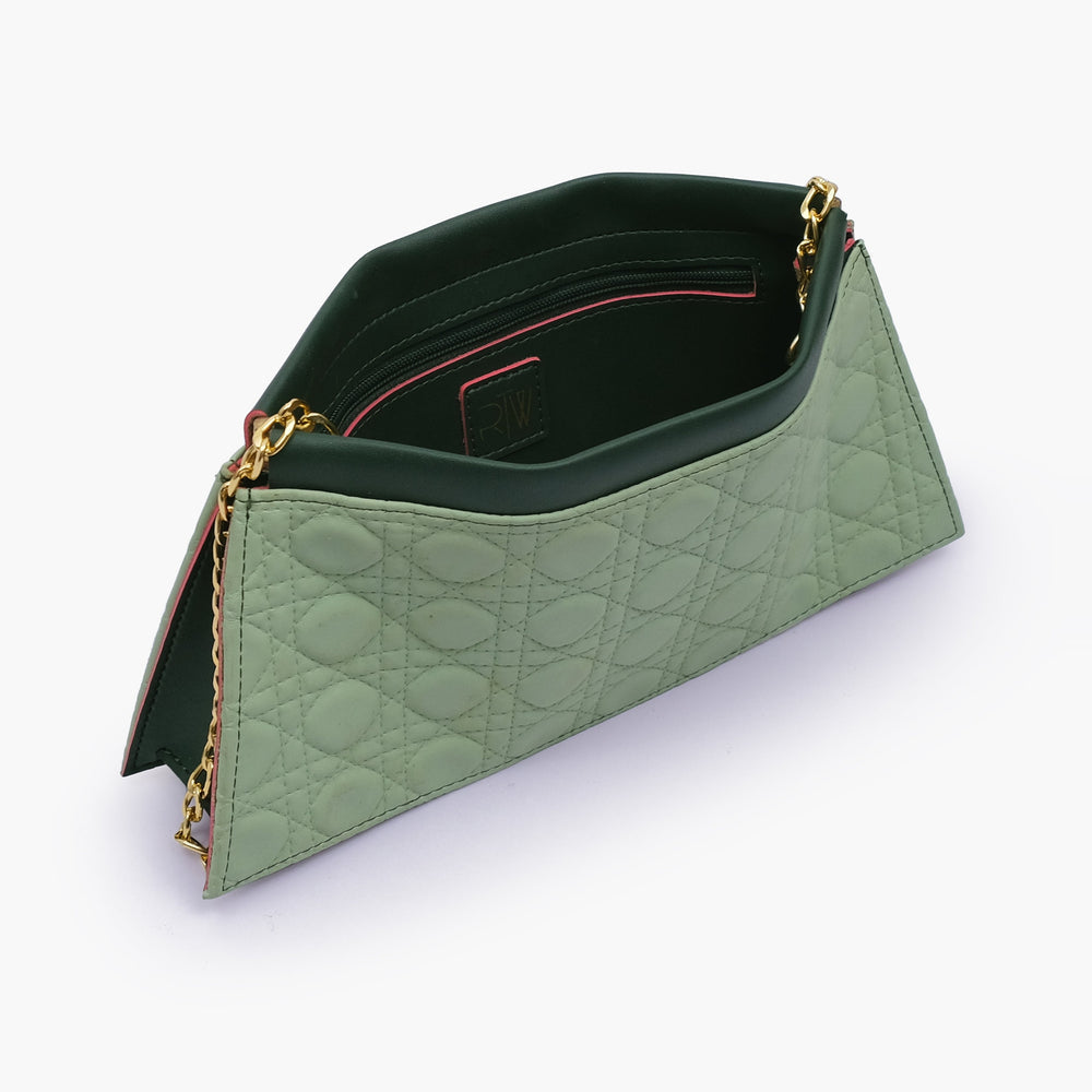 Sage and Forest Quilted Chain-Strap Clutch — view 5