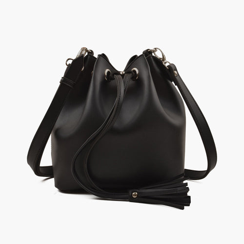 Black Drawstring Bucket Shoulder Bag — view 1
