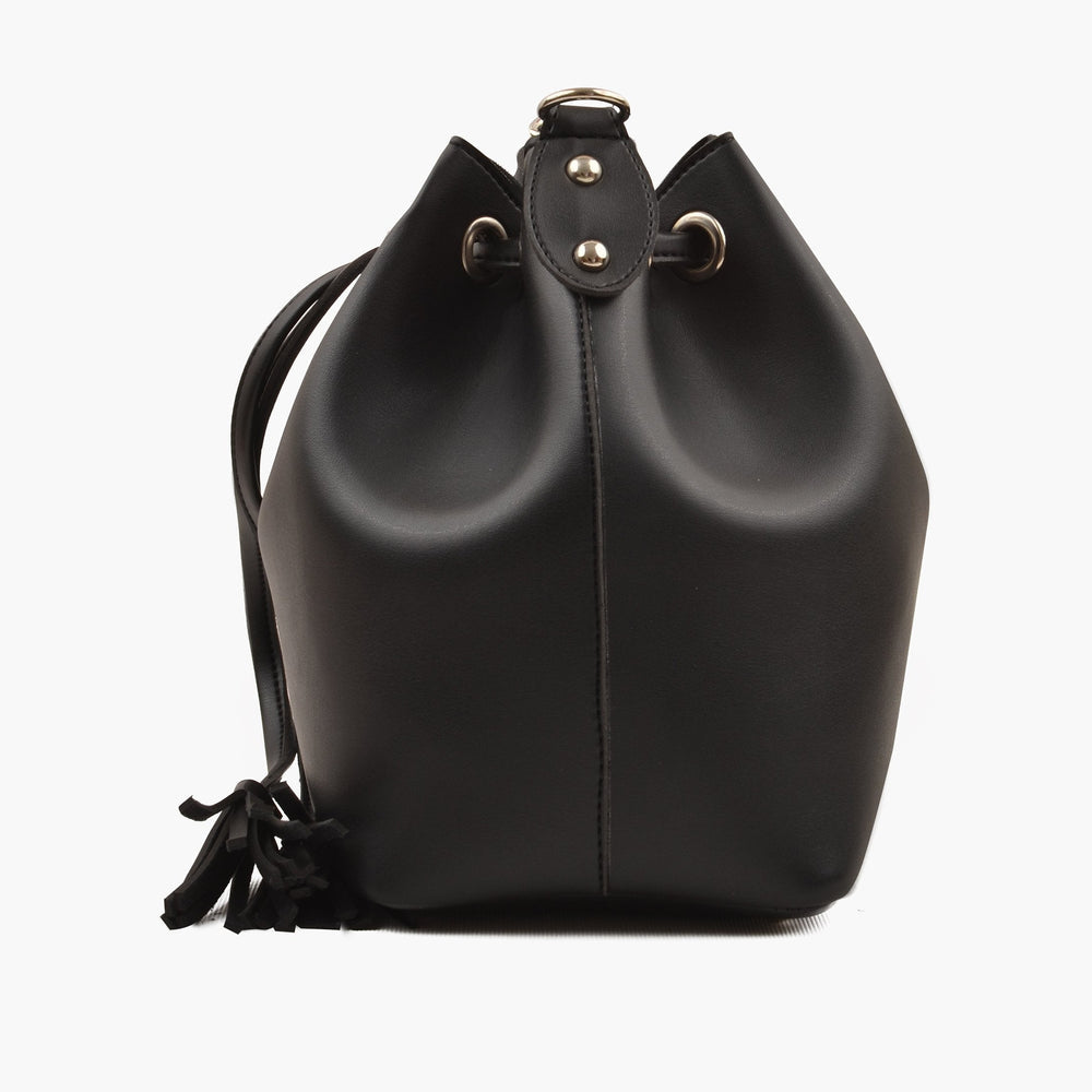 Black Drawstring Bucket Shoulder Bag — view 2