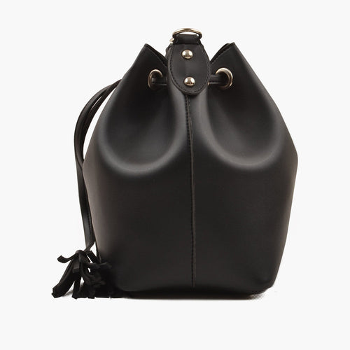 Black Drawstring Bucket Shoulder Bag — view 2