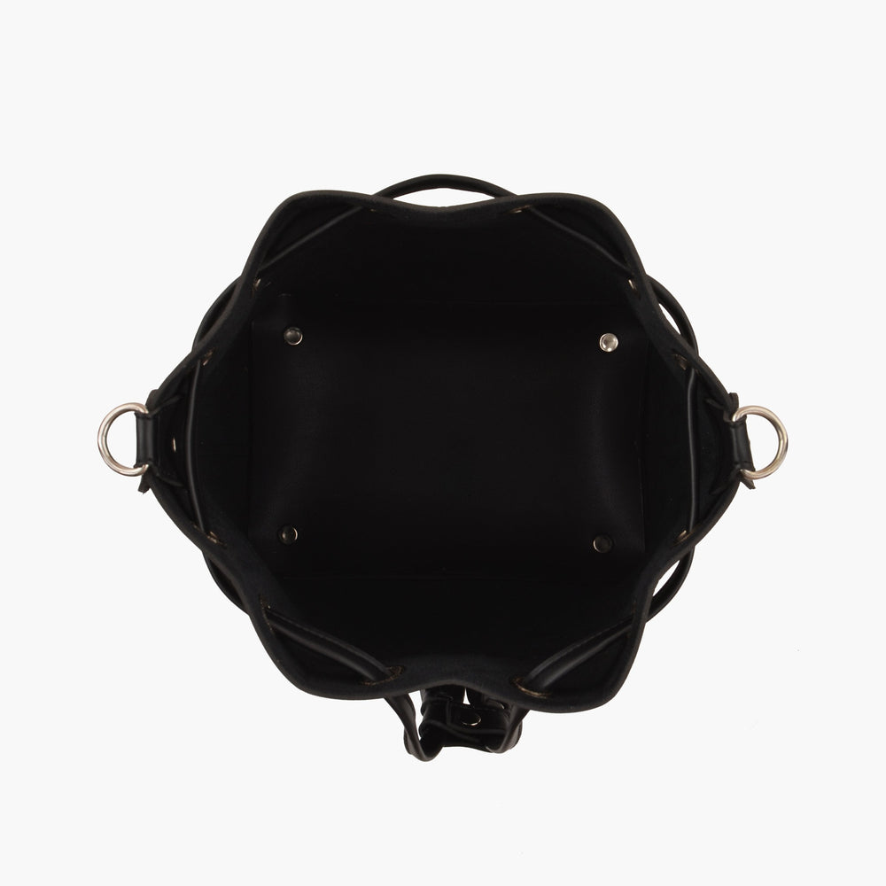 Black Drawstring Bucket Shoulder Bag — view 4