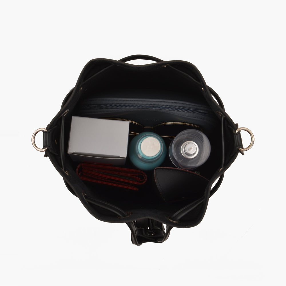 Black Drawstring Bucket Shoulder Bag — view 5