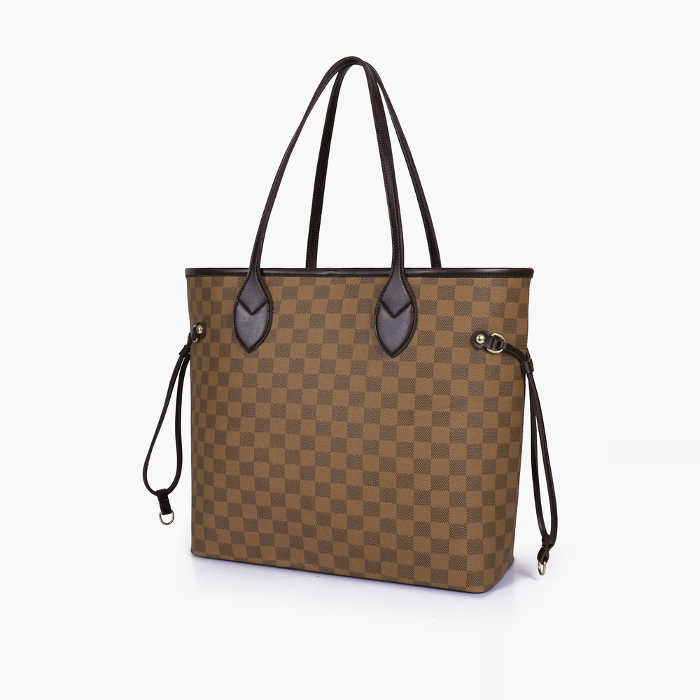 Tan Checkered Drawstring Tote — view 1