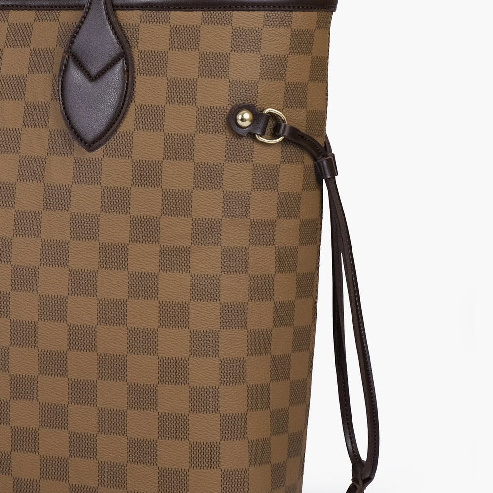 Tan Checkered Drawstring Tote — view 2