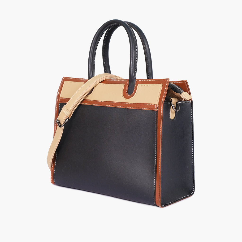 Black and Cream Vintage Top-Handle Handbag — view 1