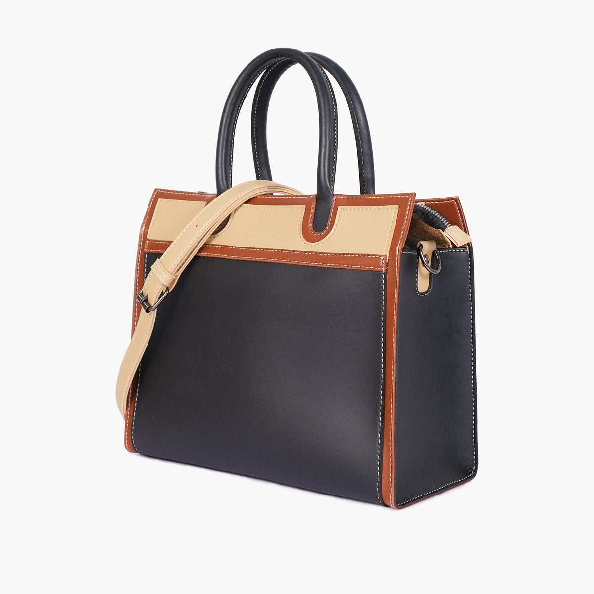 Black and Cream Vintage Top-Handle Handbag — view 1