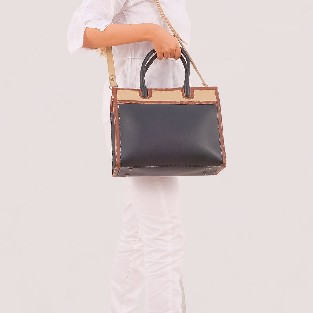 Black and Cream Vintage Top-Handle Handbag — view 2