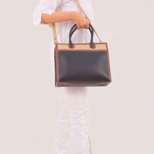 Black and Cream Vintage Top-Handle Handbag — view 2