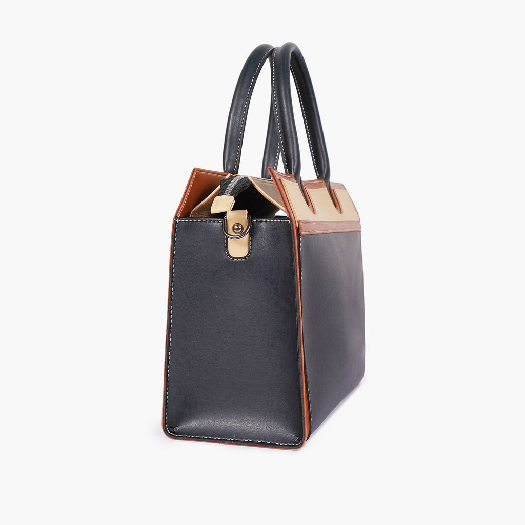 Black and Cream Vintage Top-Handle Handbag — view 4