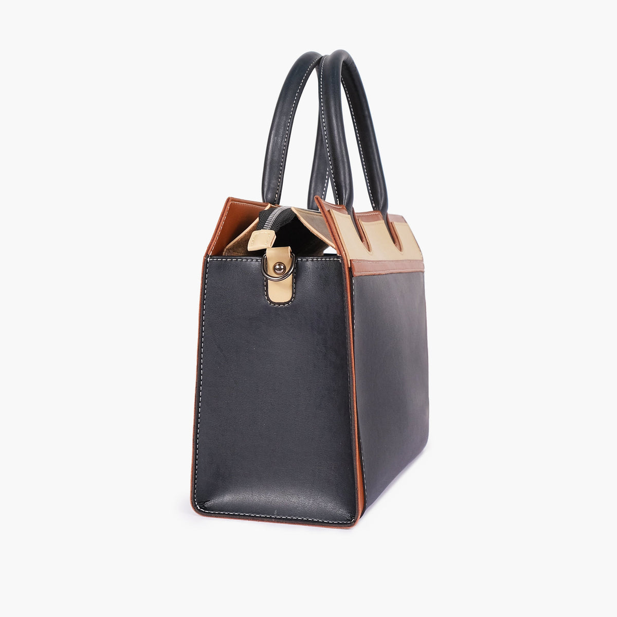 Black and Cream Vintage Top-Handle Handbag — view 4