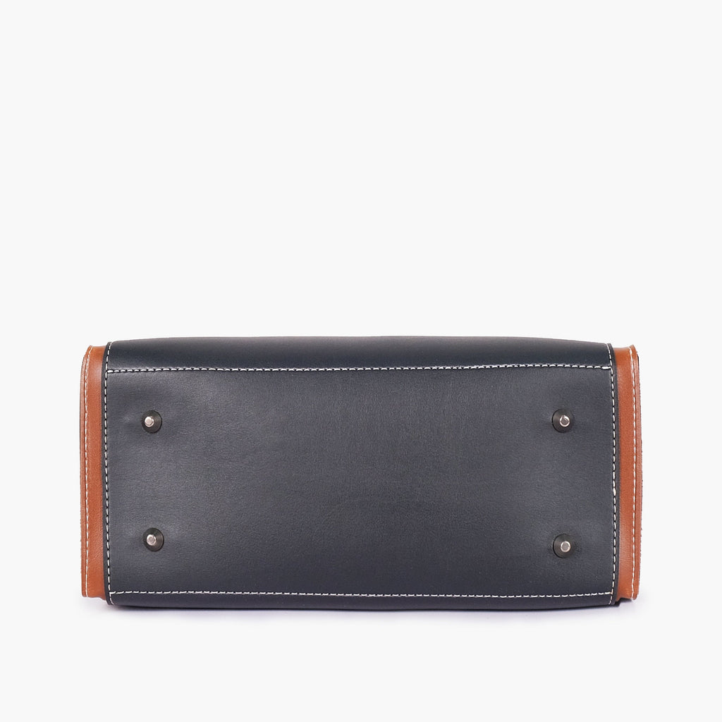 Black and Cream Vintage Top-Handle Handbag — view 5