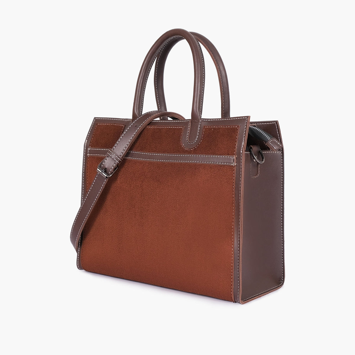 Chocolate Suede-Panel Vintage Handbag — view 1