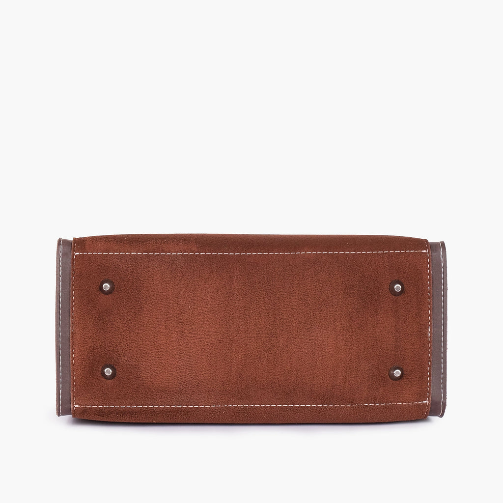 Chocolate Suede-Panel Vintage Handbag — view 5